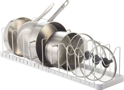 Organizador de armario de cocina Yamazaki para sartenes y tapas - torre - blanco