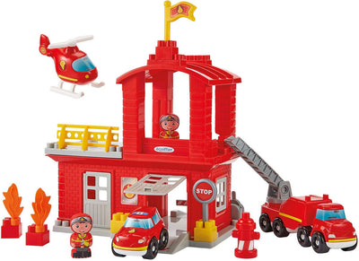 Ecoiffier abrick fire station with 3 vehicles