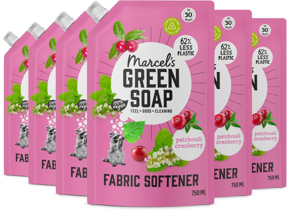 Marcel's green soap fabric softener refill - patchouli cranberry - 6 x 750ml - 180 washes