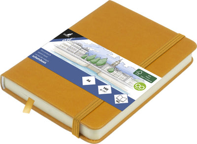 Quaderno per schizzi Kangaro - a6 - giallo ocra - copertina rigida in pu - con elastico e nastro - k-861211