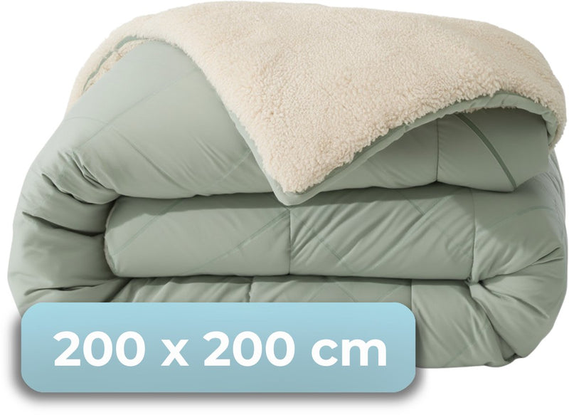 Cállate. living hush living - edredón lavable diseño bicolor osito verde salvia - 200x200 cm - 300 gsm - incluye fundas de almohada a juego