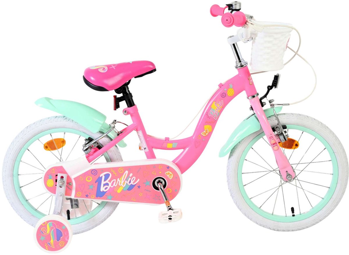 Bicicleta infantil Barbie - niña - 16 pulgadas - rosa - dos frenos de mano