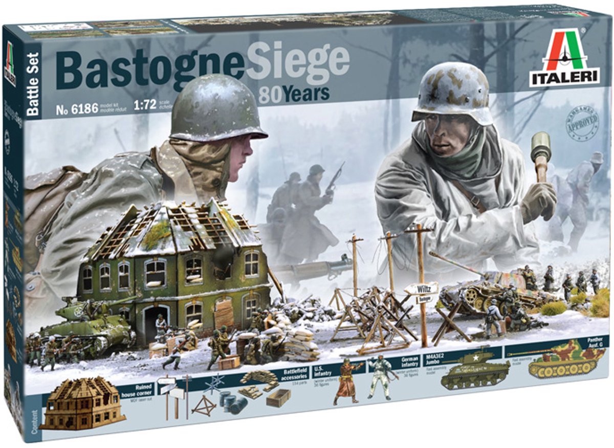 Italeri model kit diorama - 6186 bastogne siege 80 years - diorama - battle set plastic - 1:72 - model making