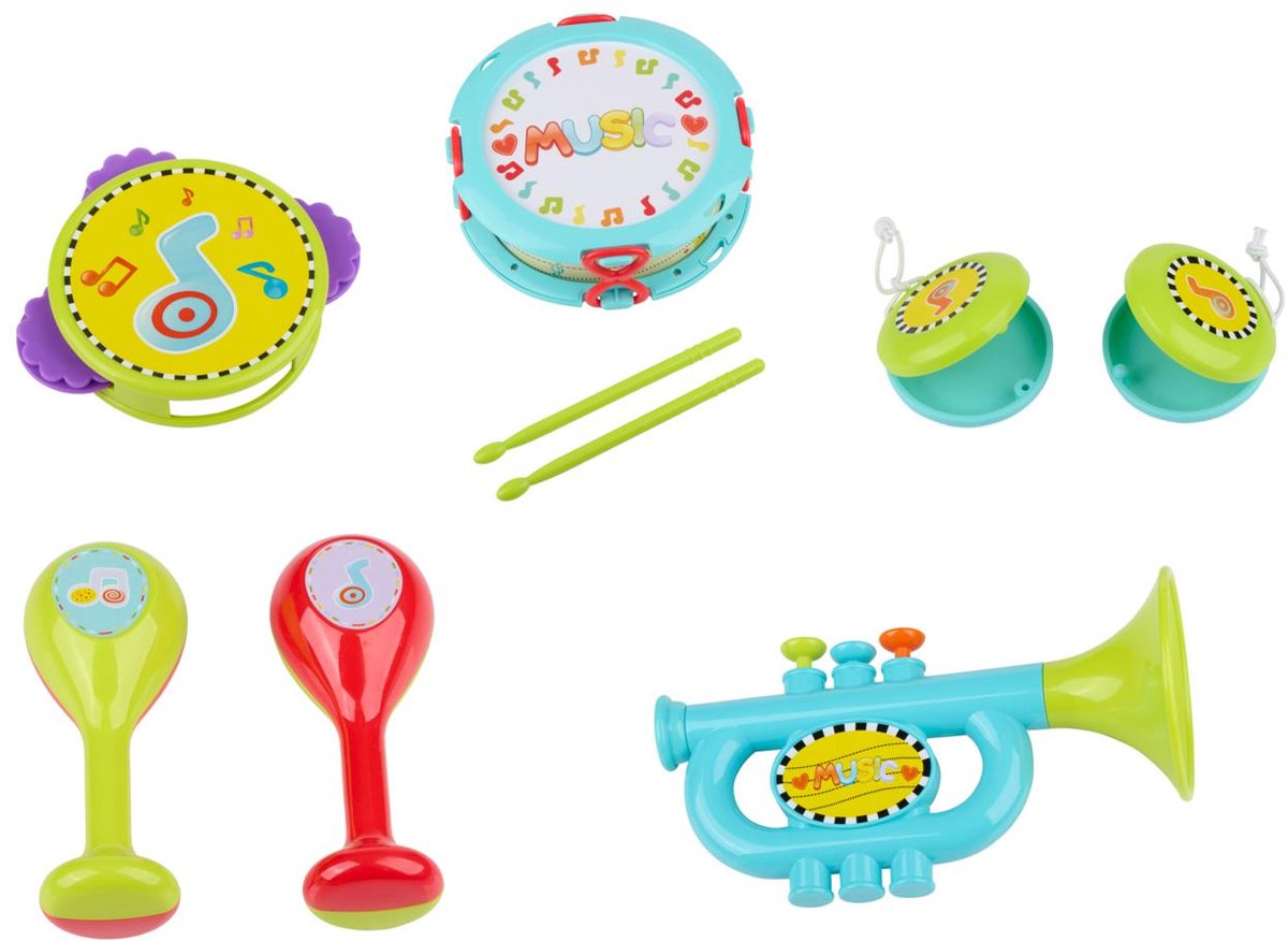 Giochiamo giochiamo set strumenti musicali - 9 pezzi - giocattoli musicali per bambini - tamburo e maracas - da 3 anni