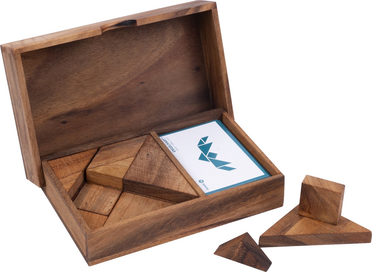 Animales de tangram de Longfield – Juego de rompecabezas de madera – Madera de acacia – Formas de animales – Incluye caja de almacenamiento – Corazón de ángel