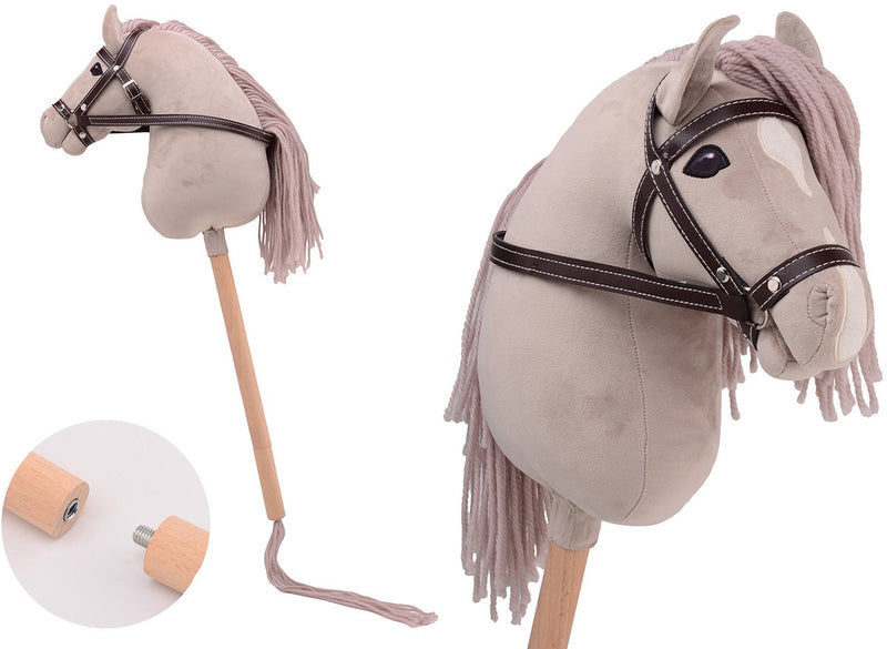 Johntoy Holly Horse - cavallo da hobby di lusso con bastone corto, ca. 80 cm con cavezza, cavallo da passeggio per bambini senza suono