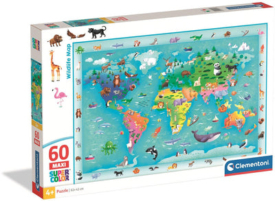 Clementoni - puzzle - 60 maxi pezzi - mappa della fauna selvatica 2025 - puzzle per bambini - da 4 anni