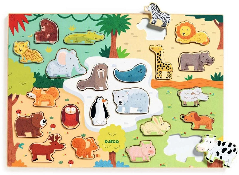 Djeco puzzle de madera animales - juguetes educativos fsc 100%.
