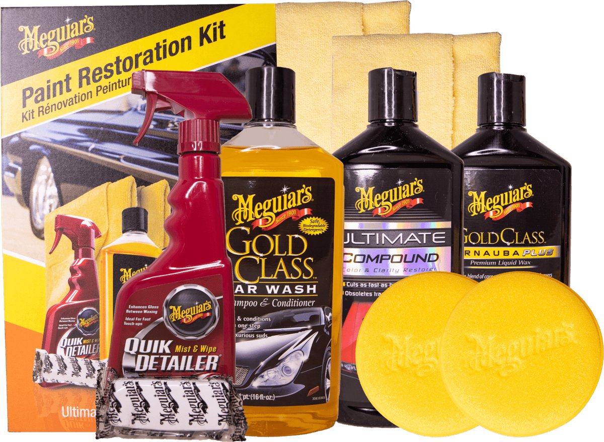 Meguiar's Meguiar's Paint Restoration Kit – set completo per il ripristino della vernice – incluso shampoo, barra di argilla, cera composta – per vernici opache e trascurate