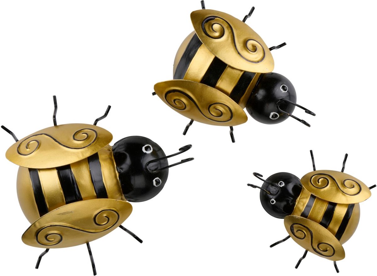 Arti casa set di api da parete 3 pezzi - decorazione da parete per interni ed esterni - api da parete in 3 misure - 14, 11,5 e 9 cm - oro e nero