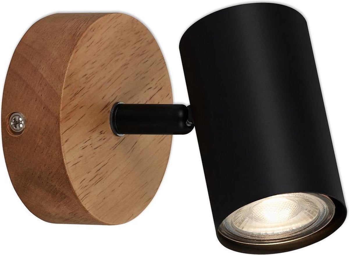 Briloner leuchten stile legno - lampada da parete - faretto ruotabile - gu10 - materiale: legno e metallo - colore: nero