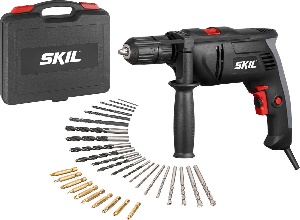 Skil klopboormachine 850w - boormachine voor hout, staal metselwerk - boorcacpaciteit tot 40mm - klopboormachines - met diepteaanslag zijhandgreep - inclusief koffer schroefbitset - 1021 ad