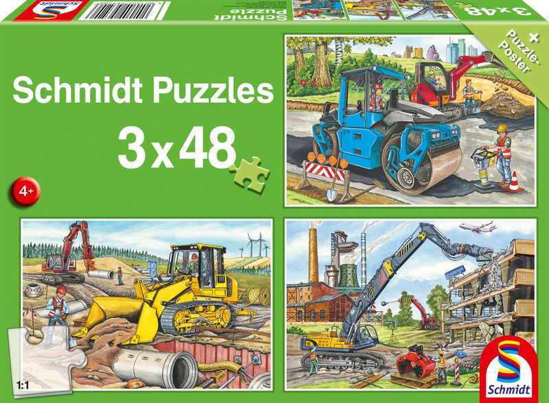 Schmidt - Puzzle - I miei veicoli da cantiere preferiti - 3 x 48 pezzi - Bambini - dai 4 anni