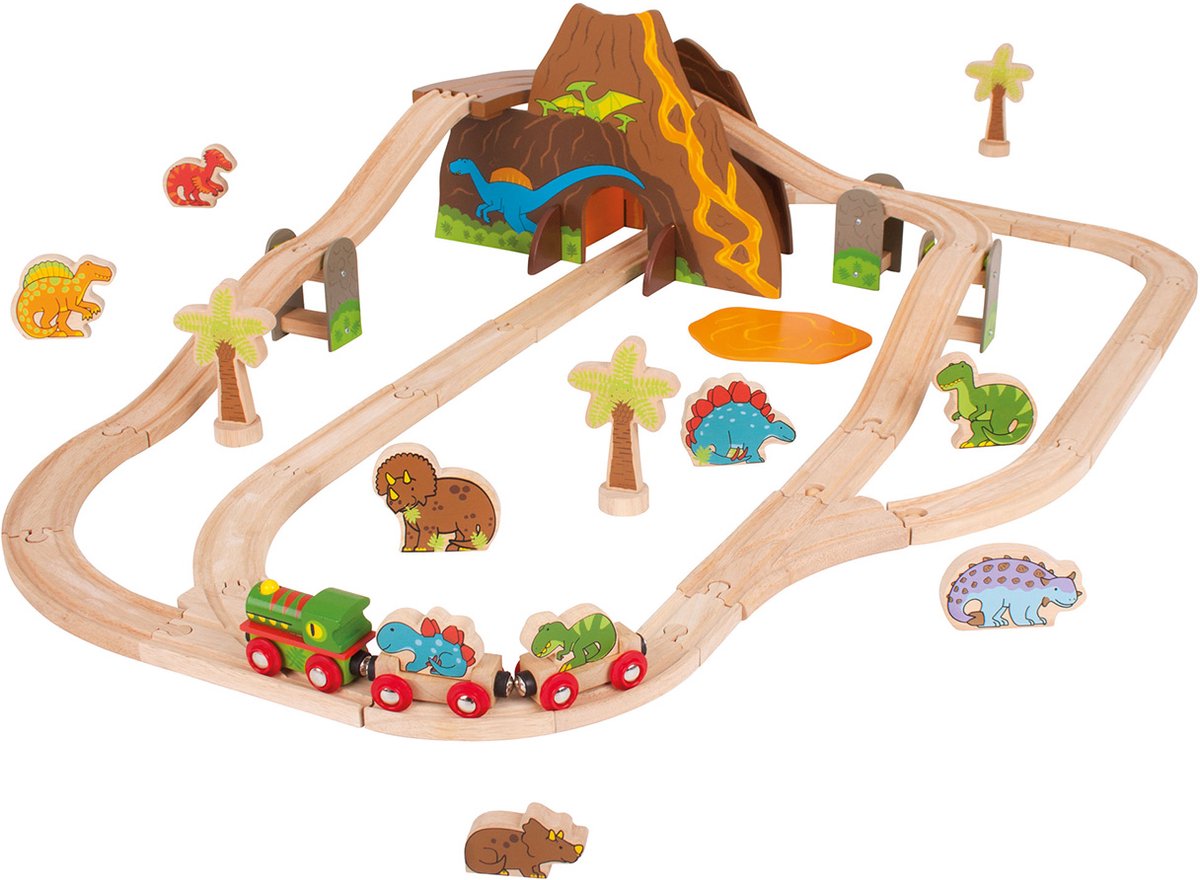 Set di treni in legno Bigjigs, 49dlg.