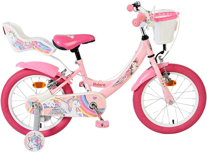 Bicicleta infantil Volare Unicorn - niña - 16 pulgadas - rosa - dos frenos de mano
