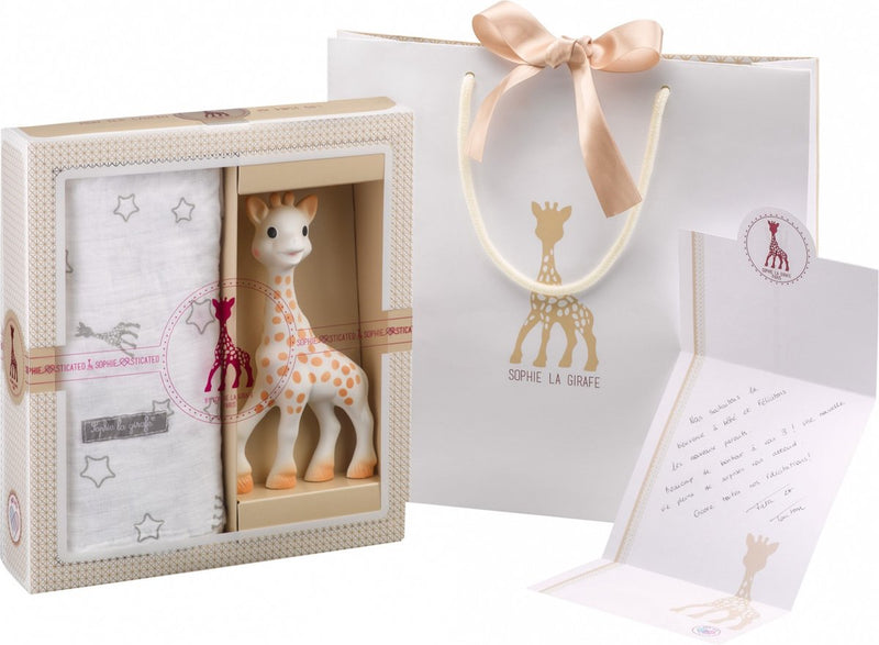 Set regalo sofisticato Sophie la giraffa - giocattoli per bambini - panno idrofilo - regalo di maternità - regalo per baby shower - 4 pezzi