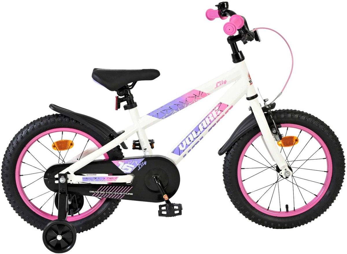 Bicicleta infantil Volare Lily - niña - 16 pulgadas - blanco rosa violeta