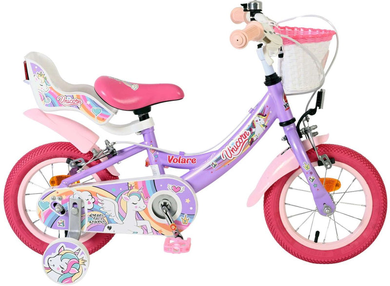 Bicicleta infantil Volare Unicorn - niña - 12 pulgadas - violeta - dos frenos de mano