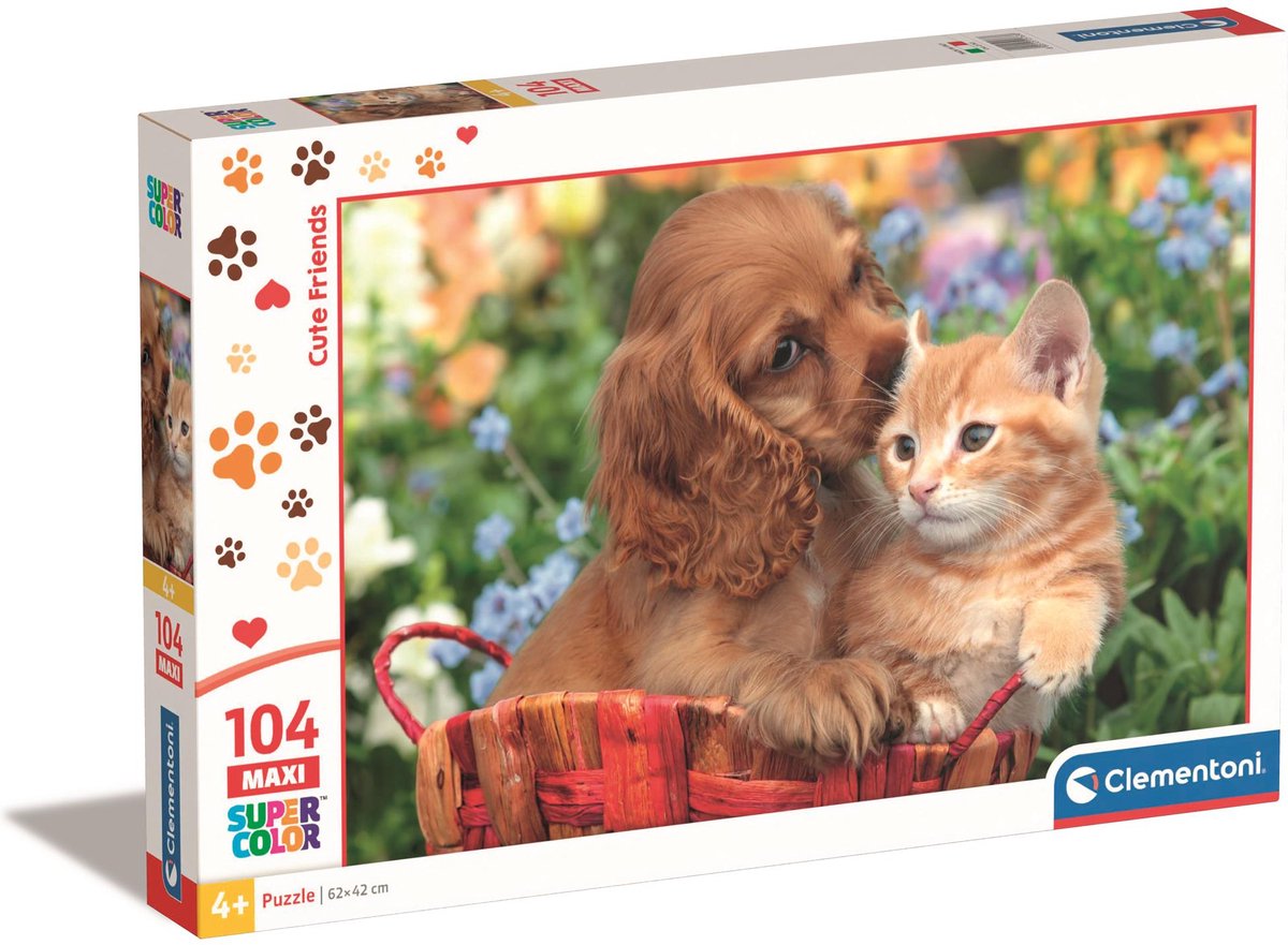 Clementoni - puzzel - 104 stukjes - puppy en kitten - kinderpuzzel - vanaf 6 jaar