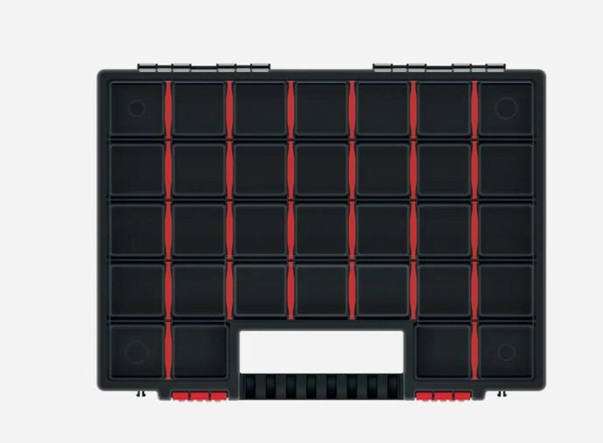 Caja de clasificación Kistenberg maleta con compartimentos - clavos tornillos objetos pequeños - 30 compartimentos - plástico - negro - 40 x 30 x 5 cm