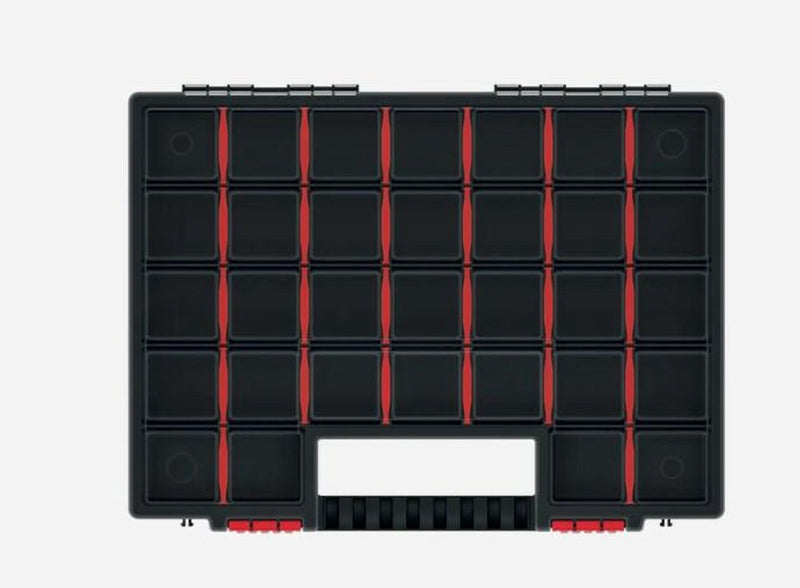 Caja de clasificación Kistenberg maleta con compartimentos - clavos tornillos objetos pequeños - 30 compartimentos - plástico - negro - 40 x 30 x 5 cm