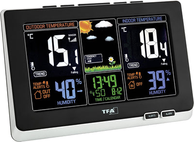Tfa dostmann 35.1129.01 - weather station - digital - indoor and outdoor temperature - indoor and outdoor humidity - radio-controlled time display - temperature alarm - weather forecast - date display - color display - 7 languages - black - white