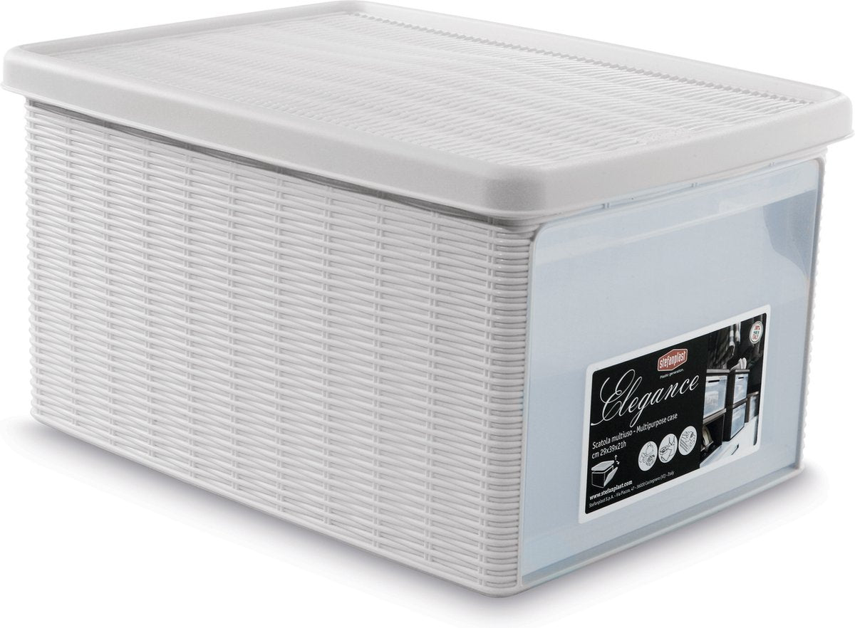 Stefanplast storage basket - storage box - 'elegance' - multifunctional - flap on the front - white - size m