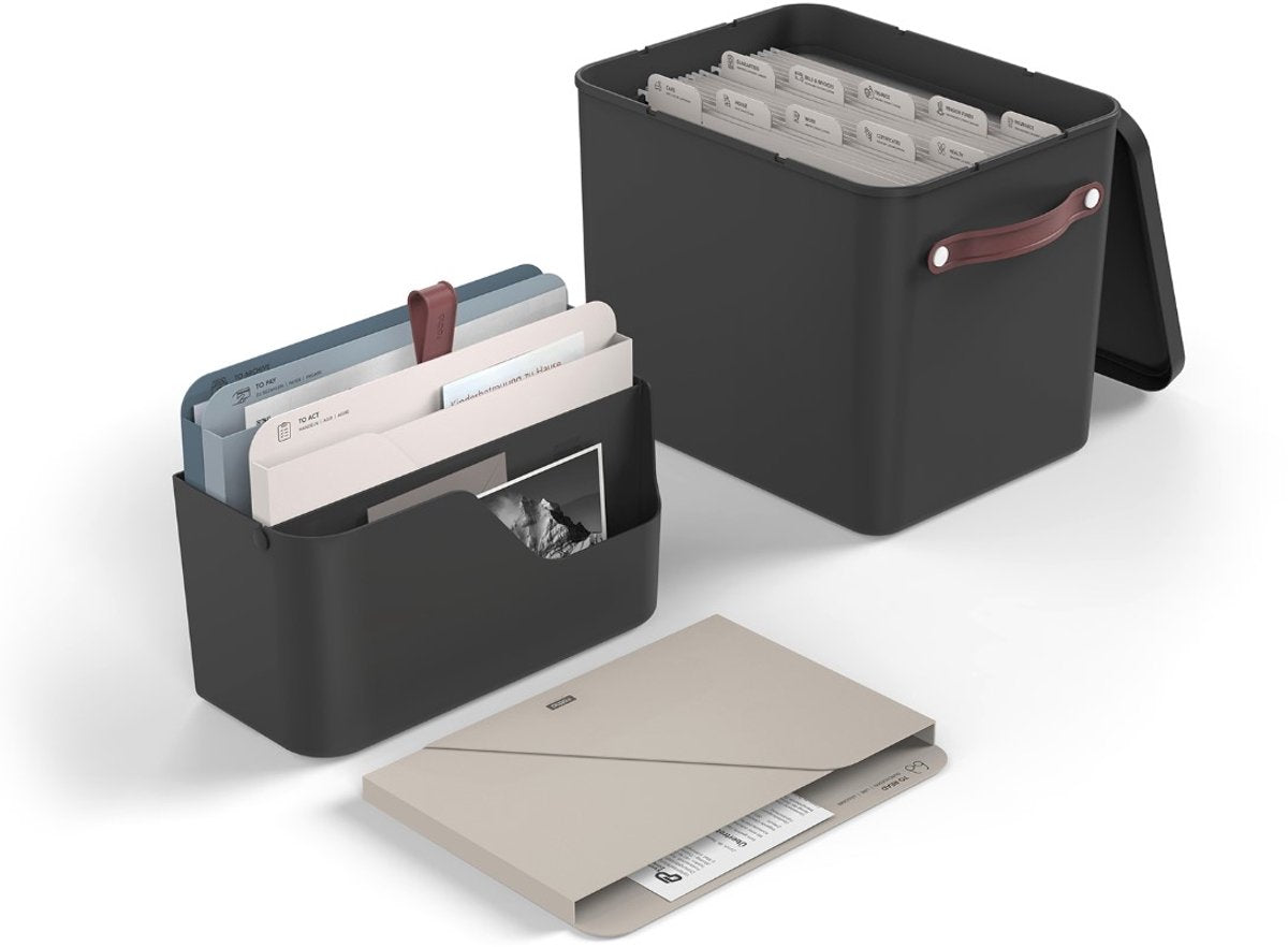 Rotho my paper organizer set, organizer documenti e archivio 2 in 1. nero con inserto blu. adatto per il formato A4