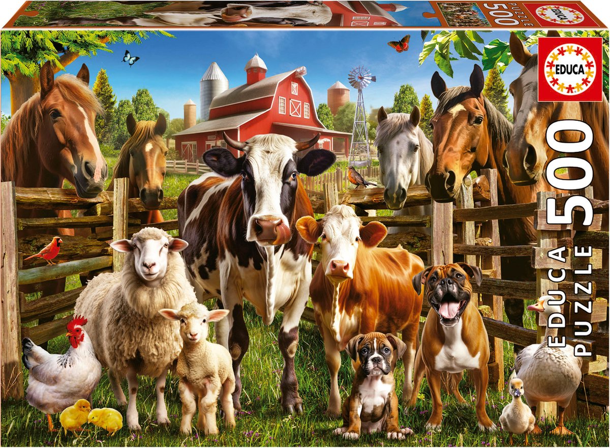 Educa - puzzel - 500 stukjes - de slimmerikken van de boerderij - legpuzzel