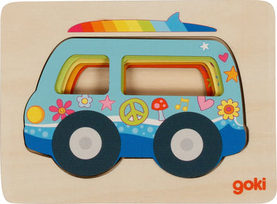 Goki wooden layer puzzle car, 5 pcs.