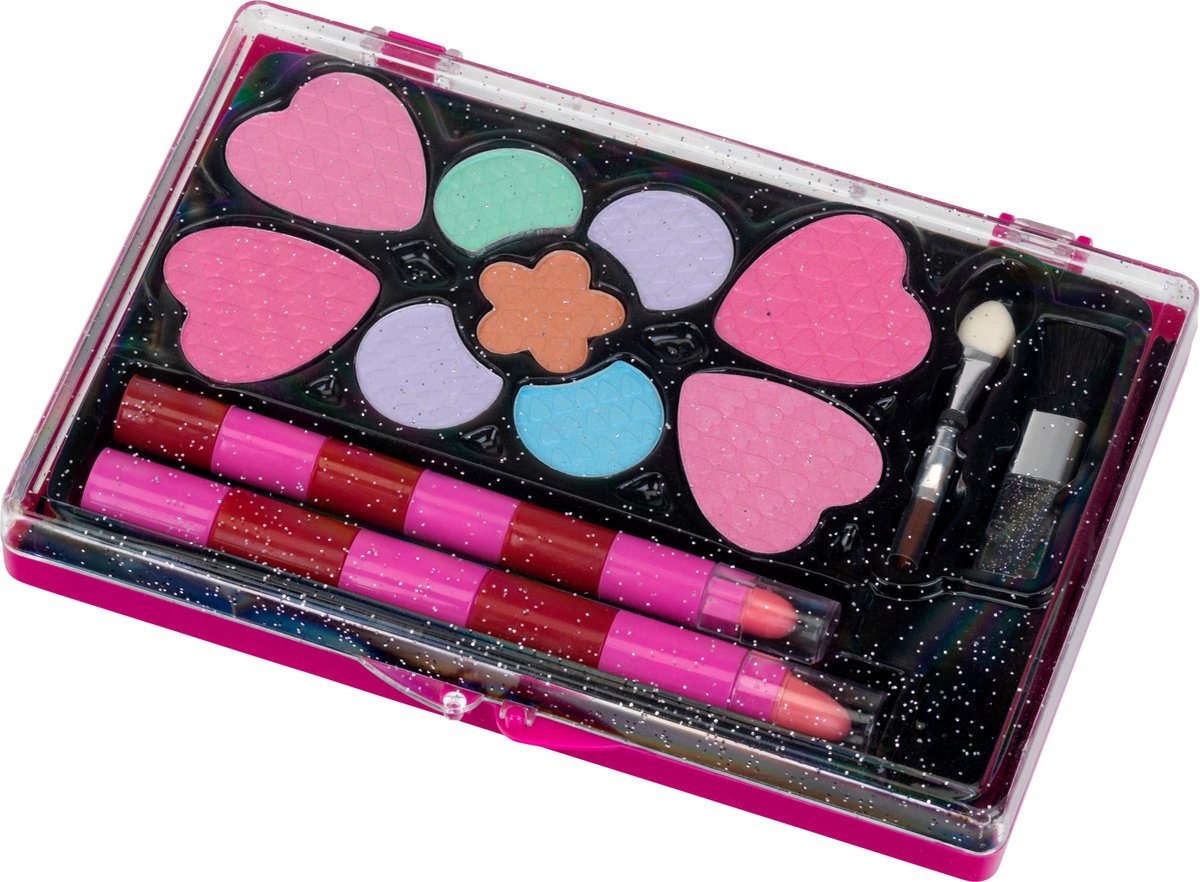 Klein toys princess coralie cosmetica set - oogschaduw, blush en lippenstift - incl. applicators - zwart roze