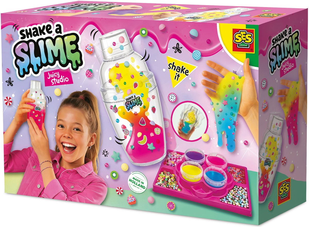 Ses creative shake a slime - juice studio - slime - senza glutine - facile da lavare - per bambini dai 5 anni - 4x140g