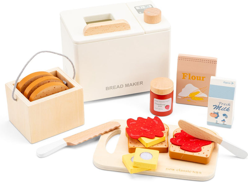 New Classic Toys ® máquina para hacer pan de juguete de madera - juego de 17 piezas que incluye tabla de cortar, pan, accesorios para rellenar - juguetes para hornear para niños - FSC - juguetes de cocina para juegos de rol - a partir de 3 años