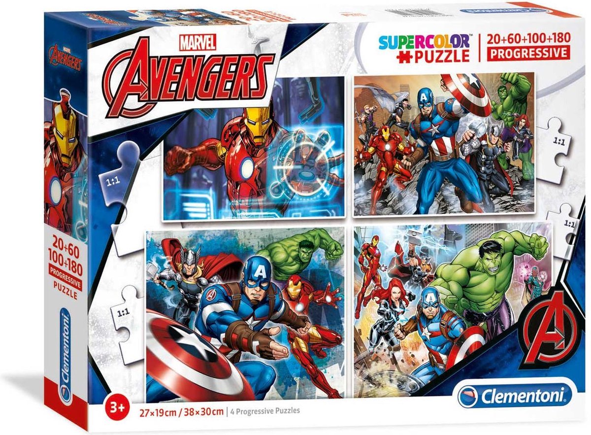 Clementoni rompecabezas 4 en 1 vengadores - 20 60 100 180 piezas