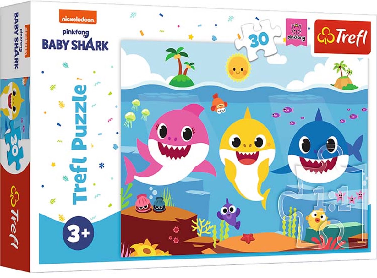 Trefl puzzel - onderwaterwereld haaien baby shark 30 stukjes karton.