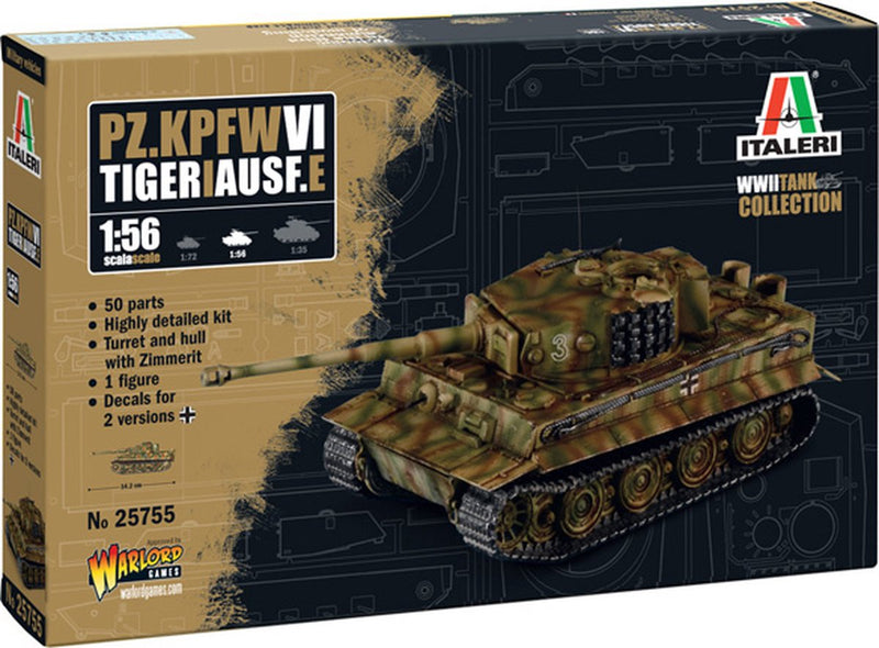 Maqueta de avión Italeri - 25755 pz. kpfw. vi tigre i ausf. e - tanque de plástico - 1:56 - fabricación de modelos