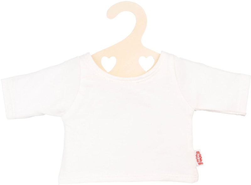 Camiseta de Heless Dolls White en percha de ropa, talla 28-35 cm
