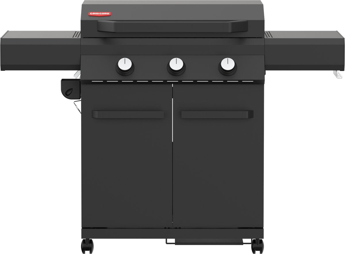 Grill guru plancha barbacoa de gas - negra - placa de nitruro, apta para uso intensivo - incl. cubierta de lluvia