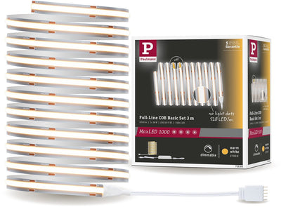 Paulmann maxled 1000 led strip basic set cob 3m warm white 3m 36w 1080lm m 528 leds m 2700k 50va