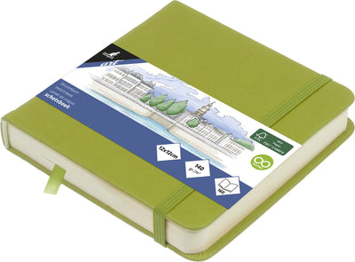 Quaderno per schizzi Kangaro - 12x12 cm - verde lime - copertina rigida in PU - con elastico e nastro per la lettura - k-861209