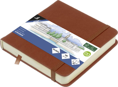 Quaderno per schizzi Kangaro - 12x12 cm - cognac - copertina rigida in PU - con elastico e nastro per la lettura