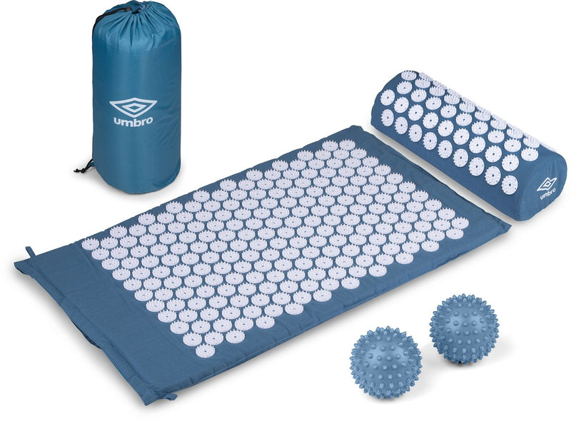 Umbro esterilla de uñas con cojín y bolas de masaje - esterilla de masaje para relajación - esterilla shakti original con bolsa de transporte - esterilla de acupresión para cuello, espalda y pies - 71 x 42 cm azul
