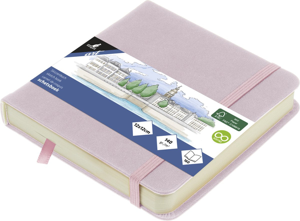 Cuaderno de bocetos Canguro - 12x12cm - violeta - tapa dura de pu - con elástico y cinta - papel de 140g - 160 páginas