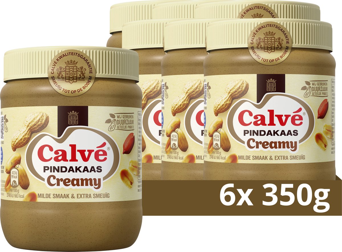 Calvé pindakaas creamy - 6 x 350 gram - voordeelverpakking