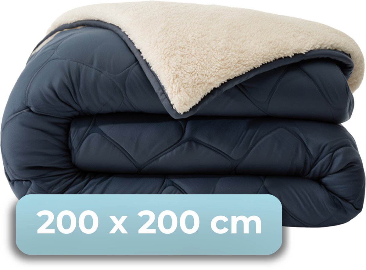 Silenzio. living hush living - piumino lavabile design bicolore navy teddy - 200x200 cm - 300 g/m² - incluse federe abbinate