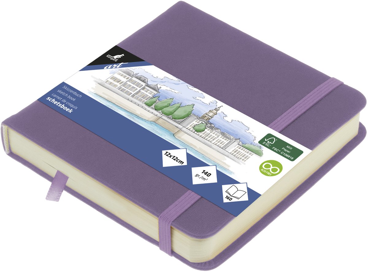Kangaro schetsboek - 12x12cm - heather purple - met elastiek en lint