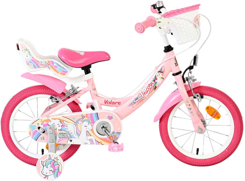 Bicicleta infantil Volare Unicorn - niña - 14 pulgadas - rosa - dos frenos de mano