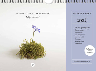 Agenda familiare Essencio 2026 - tema 'promessa di fioritura' - a4 - 6 membri della famiglia - agenda settimanale