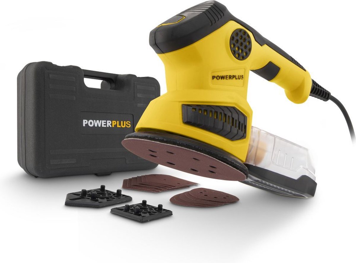 Lijadora múltiple Powerplus powx0485 - 260 w - 3 en 1: rectangular, redonda, delta - 12 hojas de lija, bolsa recolectora de polvo, estuche de almacenamiento