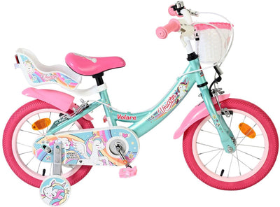 Bicicleta infantil Volare Unicorn - niña - 14 pulgadas - verde - dos frenos de mano